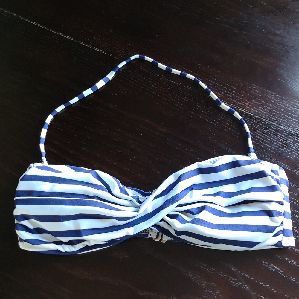 Mossimo Size Large Twist Front Nautical Stripes Bikini Top Strapless Convertible